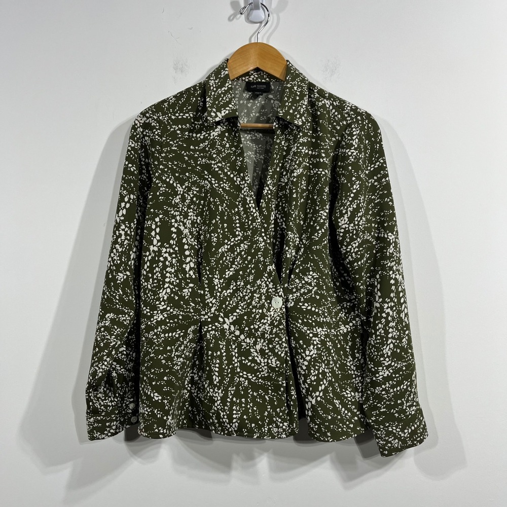 J. Jill‎ Wearever Green Abstract Print Wrap Top Blouse Womens Medium Pet Artsy